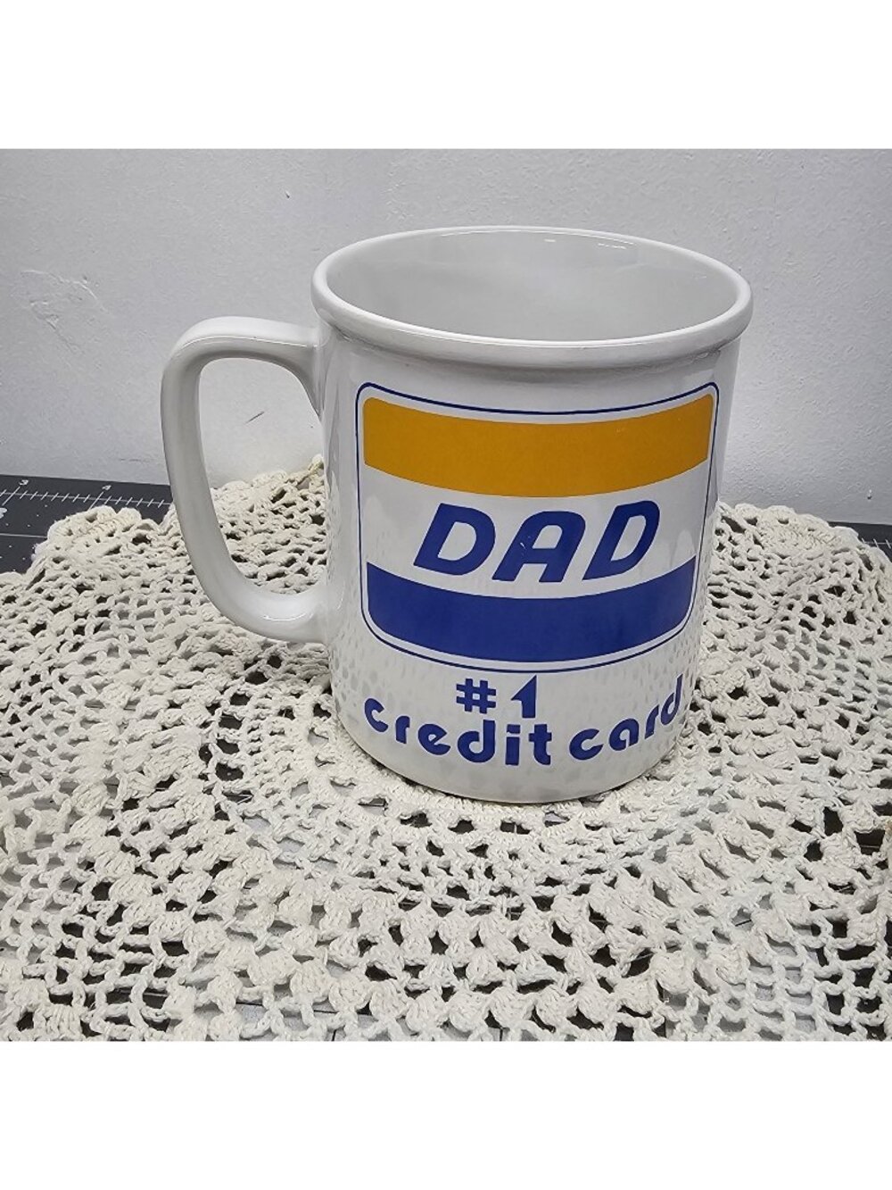 Vintage Novelty Dad #1 Credit Card Coffee Mug White Ceramic Retro Father's Day